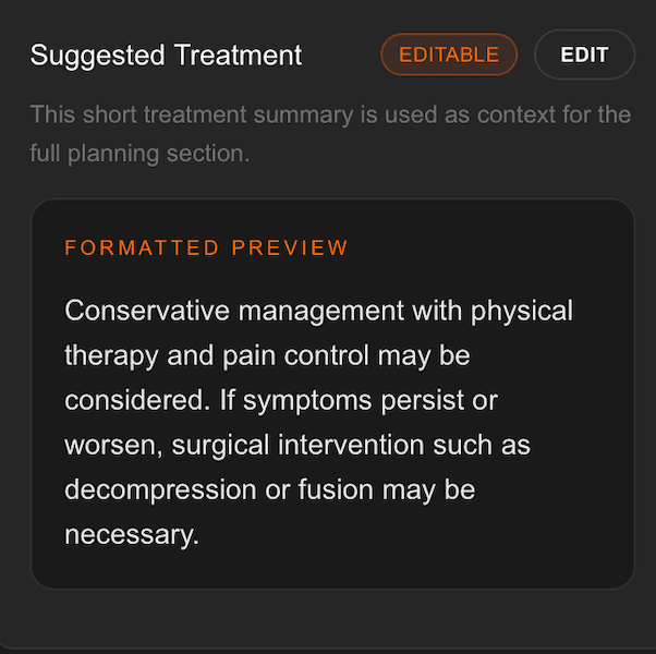 ClinIQ Suggested Treatment card