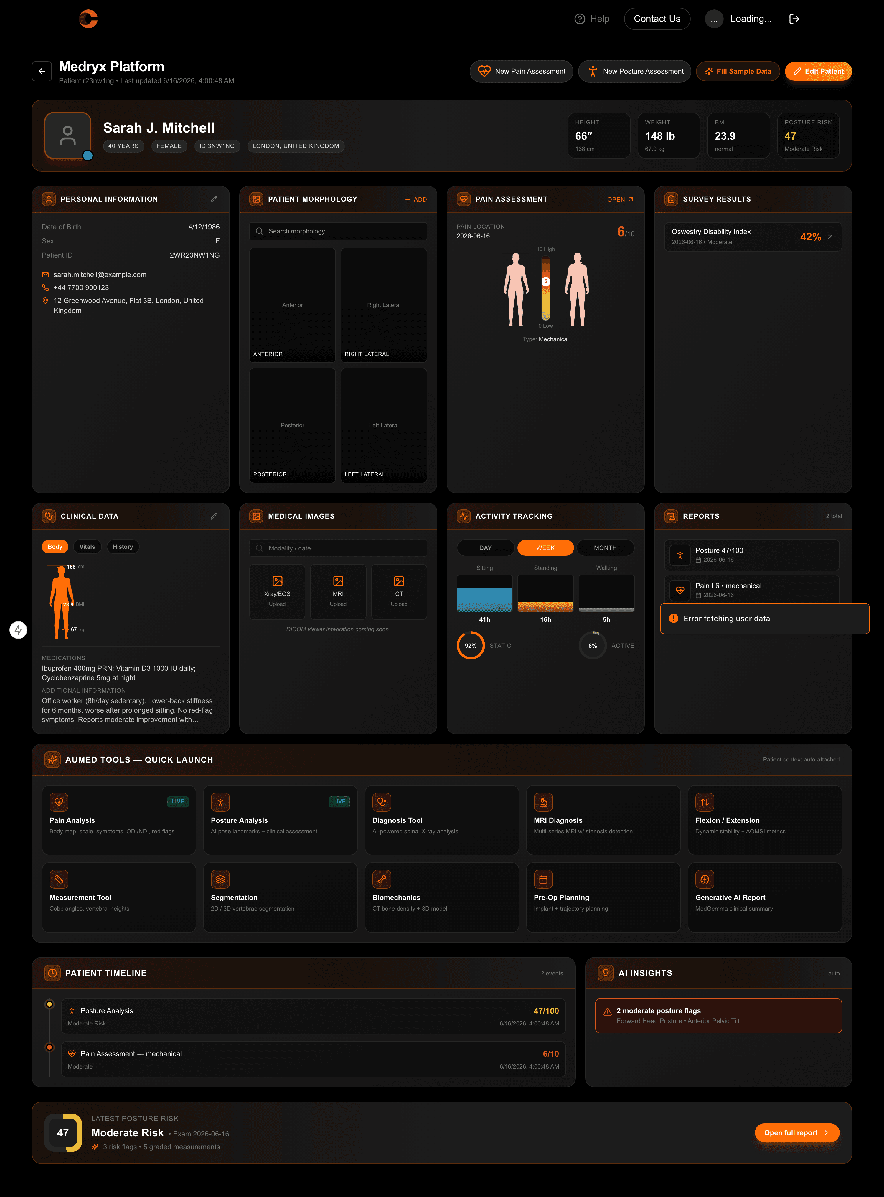 Medryx platform patient dashboard